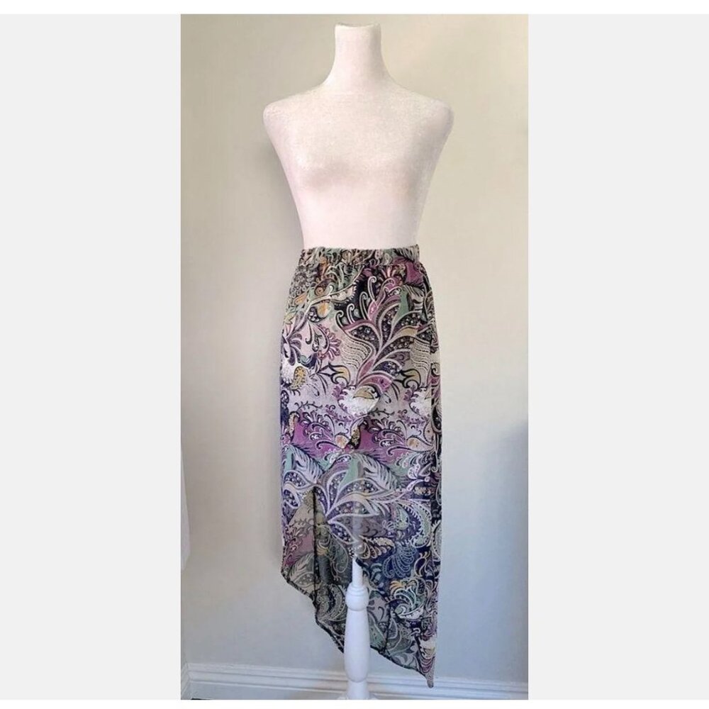 The Vintage Shop Sz L Sheer Paisley Print Skirt Cute! Hi Low Lengths